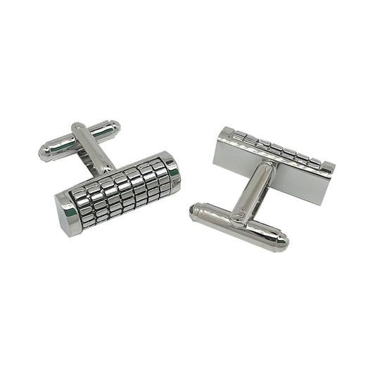 Silver Barrel Ribbed Cuff Links