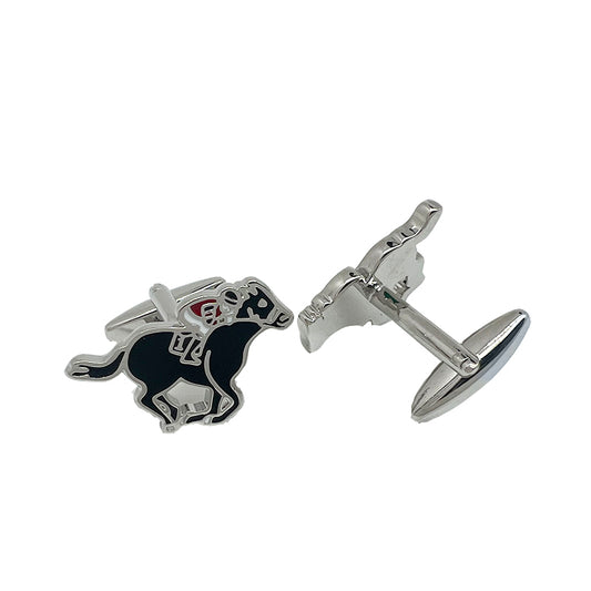 Silver/Black Horse Racing Cuff Links