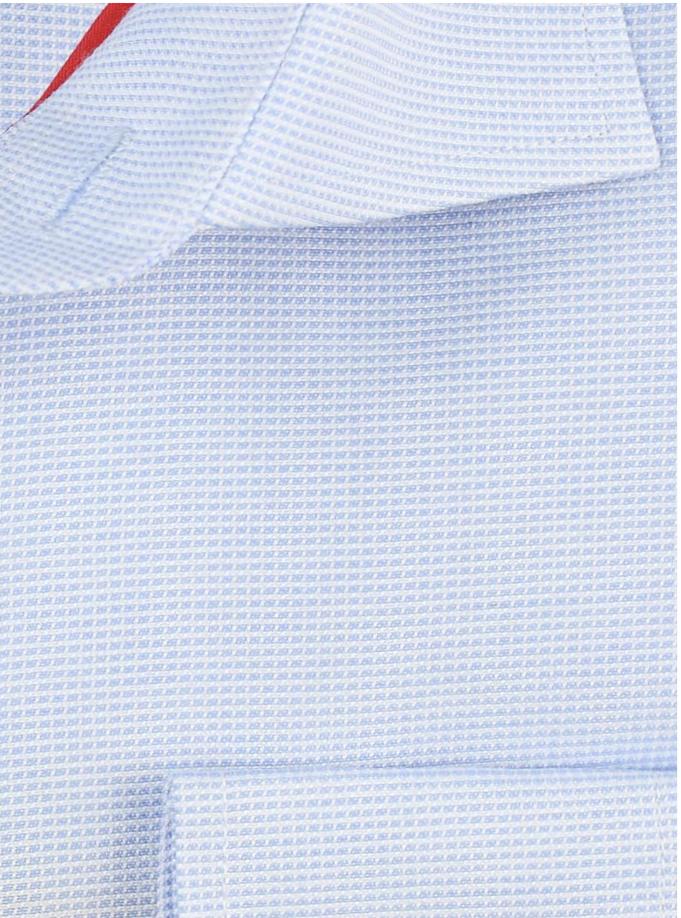 Sky Blue Cotton Rich Textured Weave Slim Fit Long Sleeve Shirt