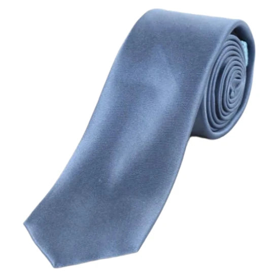Slate Blue Pure Silk Solid Satin Weave Neck Tie