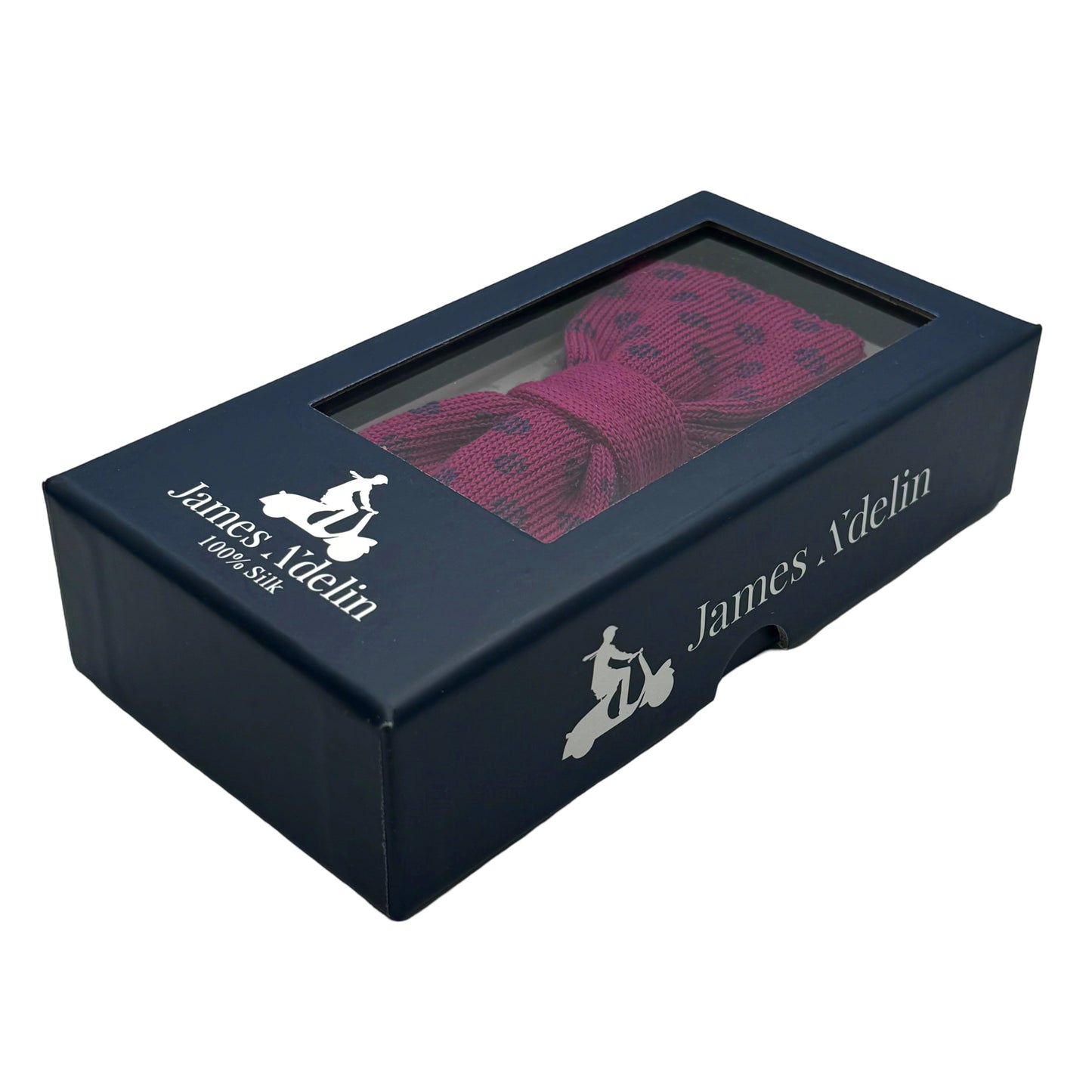 Magenta/Navy Luxury Mens Italian Knitted Cotton Spotted Weave Bow Ties