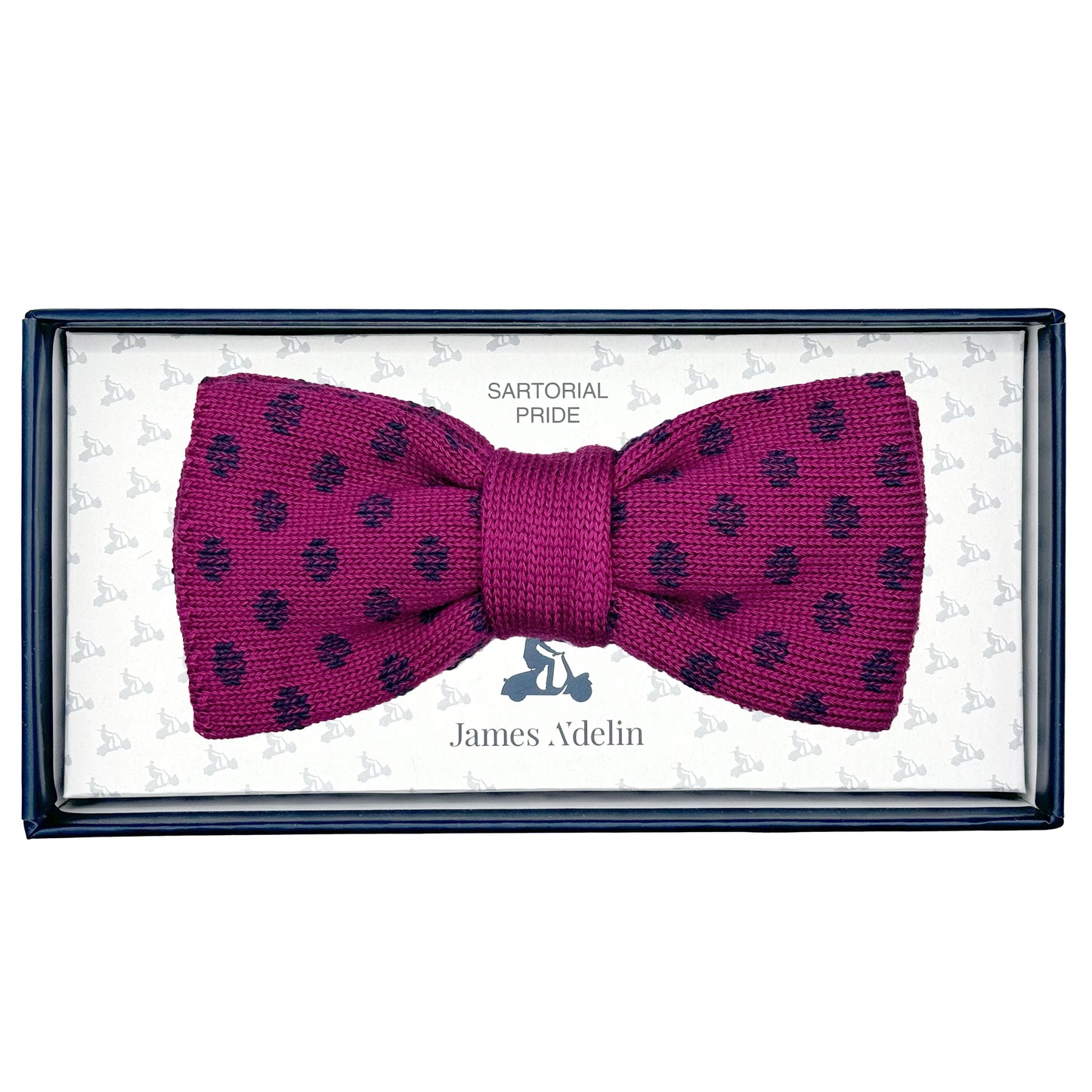Magenta/Navy Luxury Mens Italian Knitted Cotton Spotted Weave Bow Ties