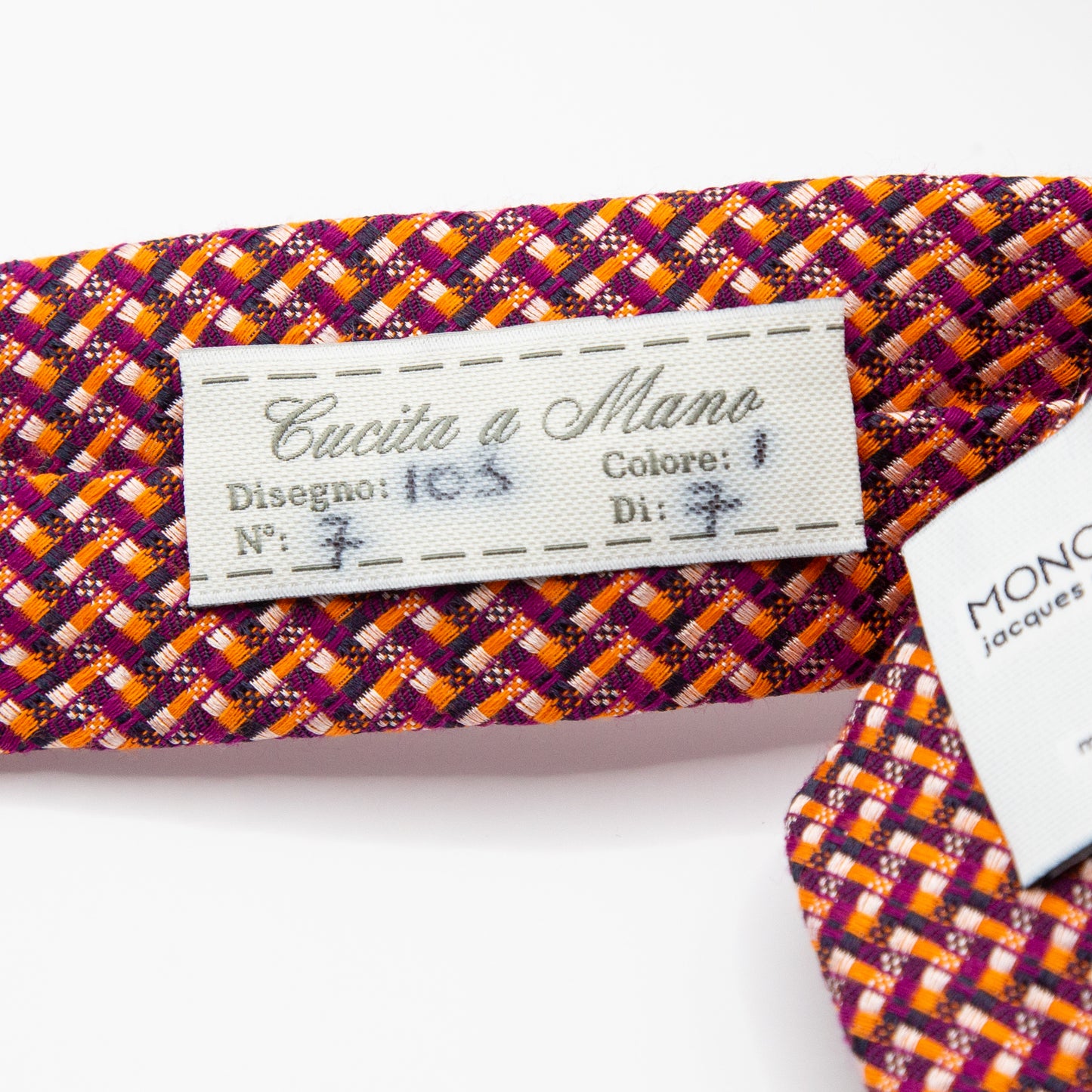 Orange/Purple Italian Geometric Silk Neck Tie