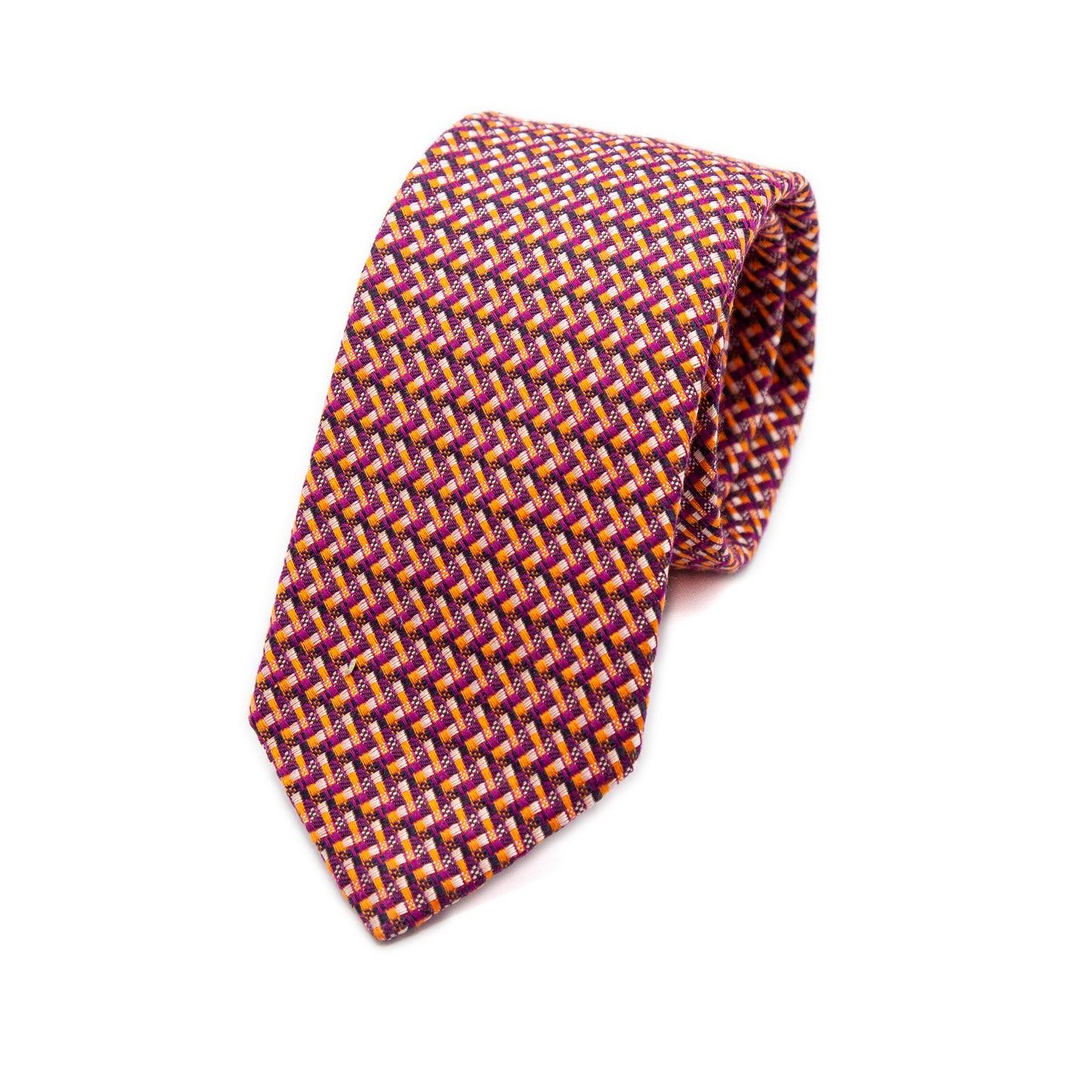 Orange/Purple Italian Geometric Silk Neck Tie