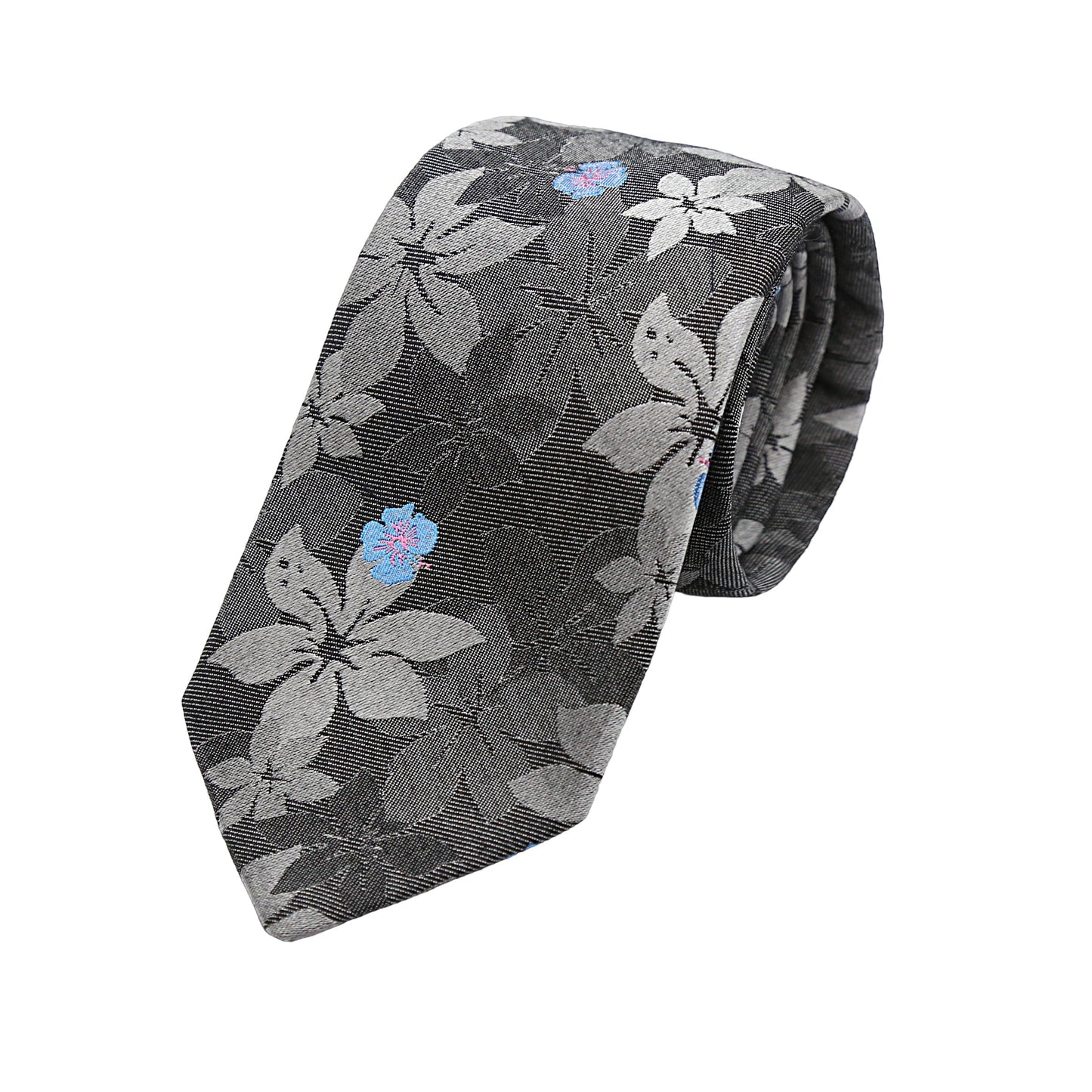 Charcoal Mens Italian Pure Silk Floral Neck Ties