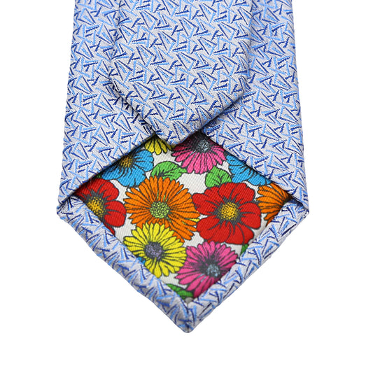 Sky Blue Mens Italian Pure Silk Geometric Neck Ties