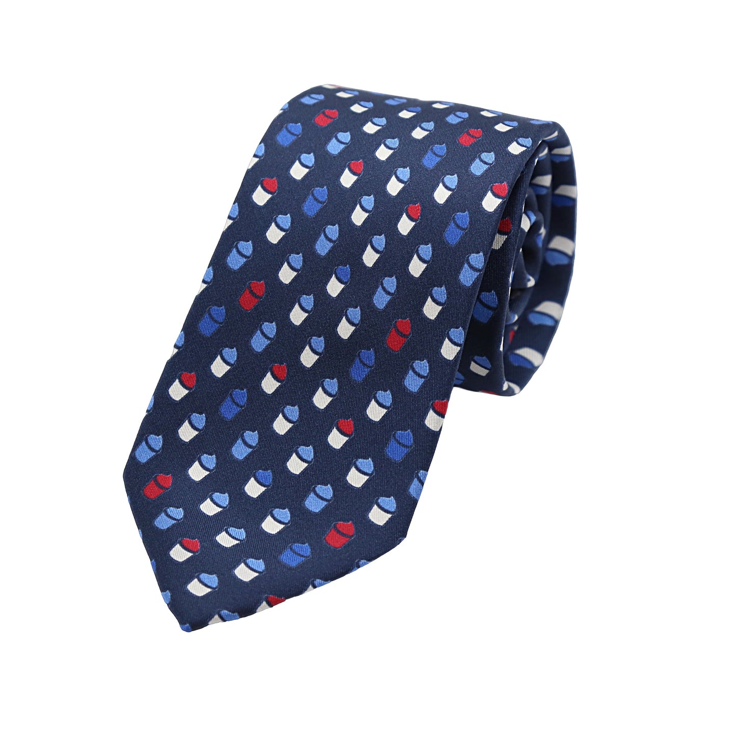 Navy Mens Italian Pure Silk Printed Pup Cakes Neck Ties