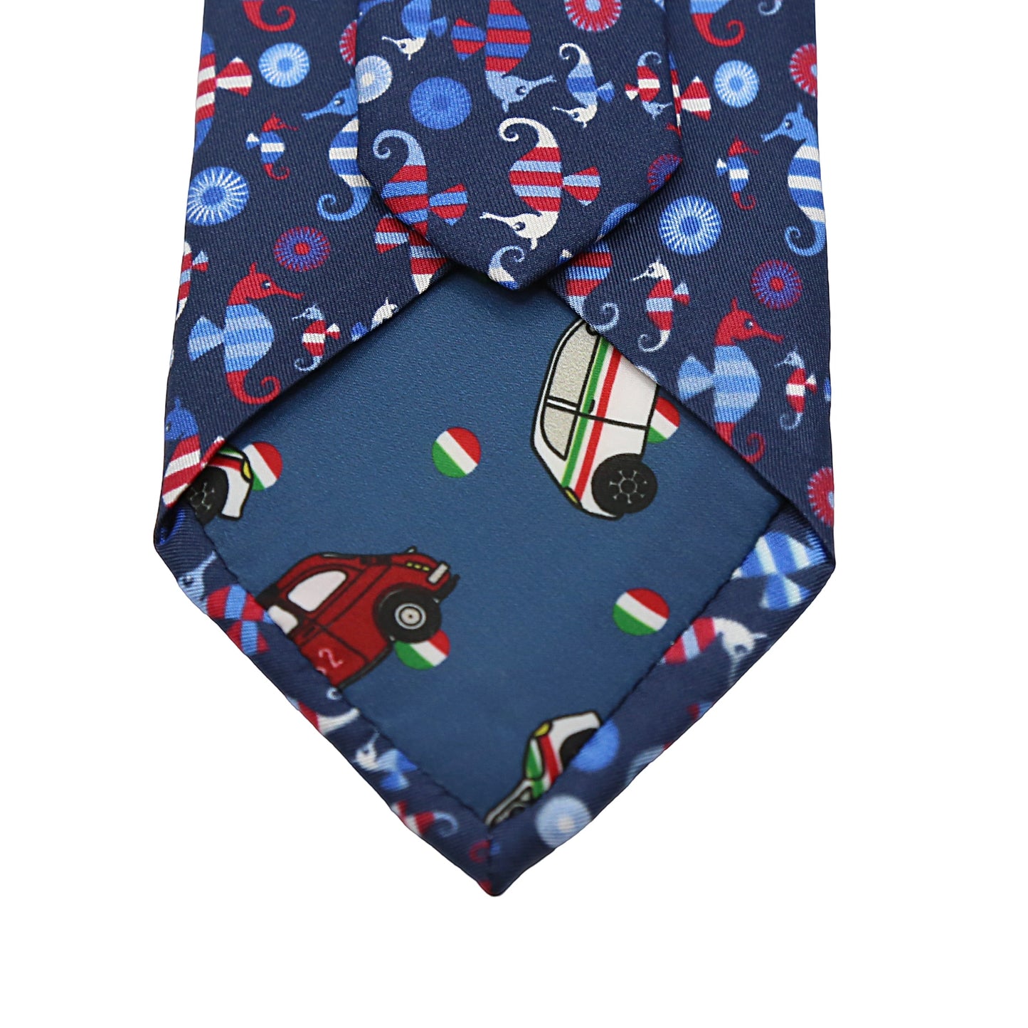 Navy Mens Italian Pure Silk Printed Sea Horses Neck Ties