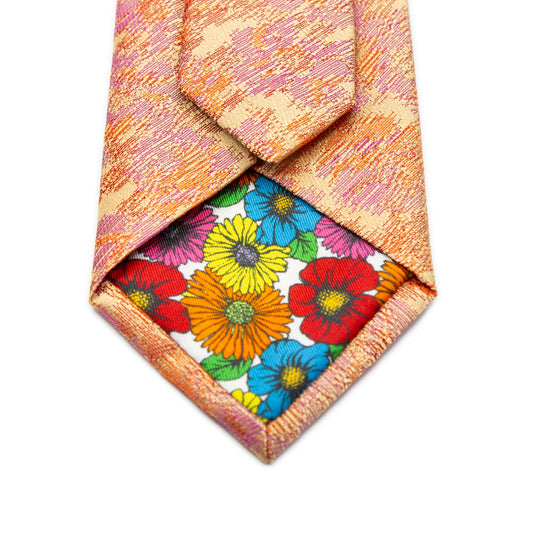 Orange/Gold Mens Italian Floral Silk Neck Tie