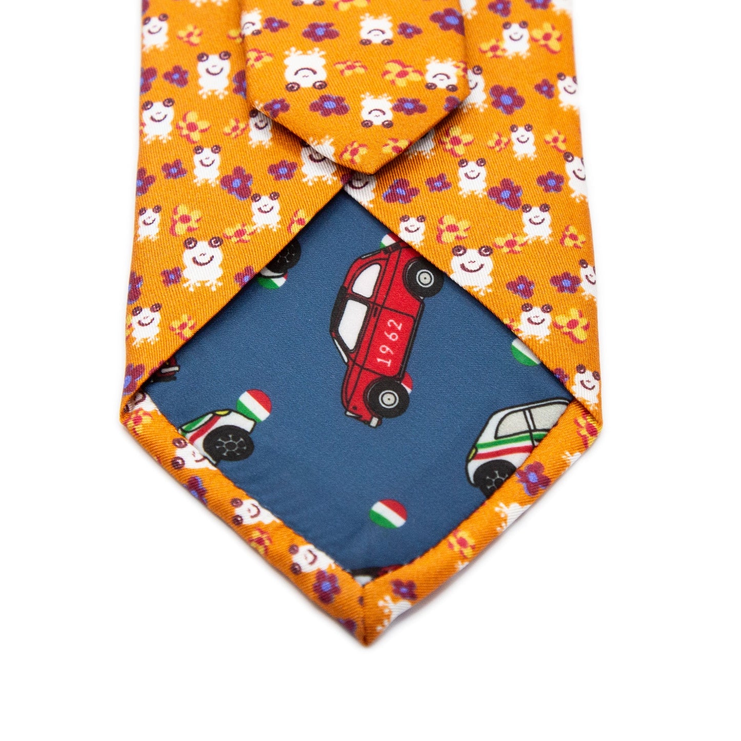 Orange Mens Italian Pure Silk Printed Frogs and Flowers Neck Ties