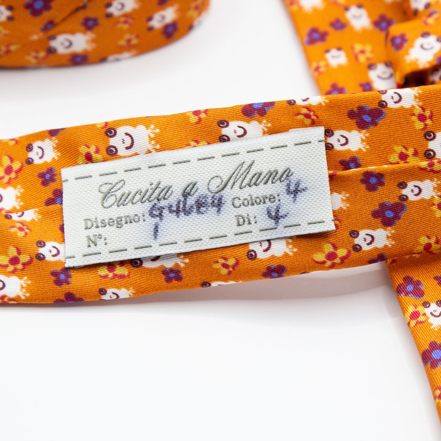 Orange Mens Italian Pure Silk Printed Frogs and Flowers Neck Ties