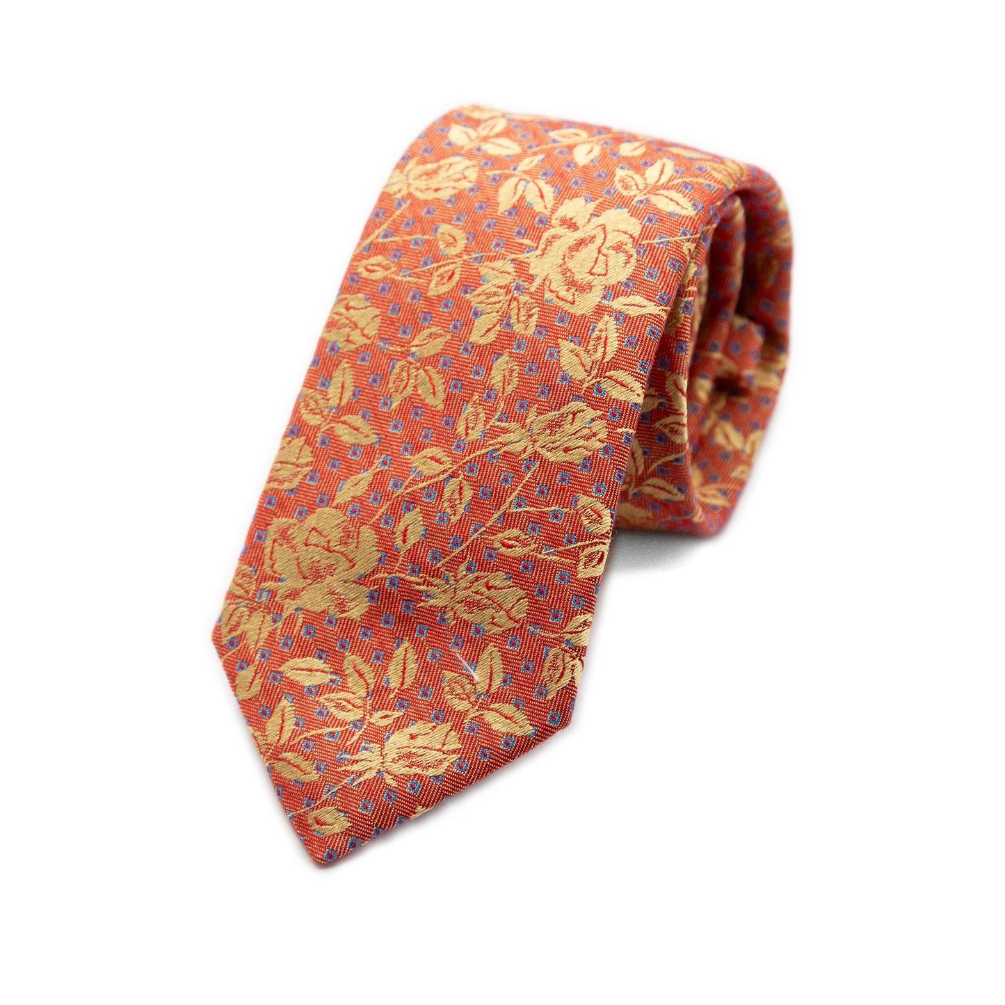 Orange/Gold Mens Italian Floral Silk Neck Tie