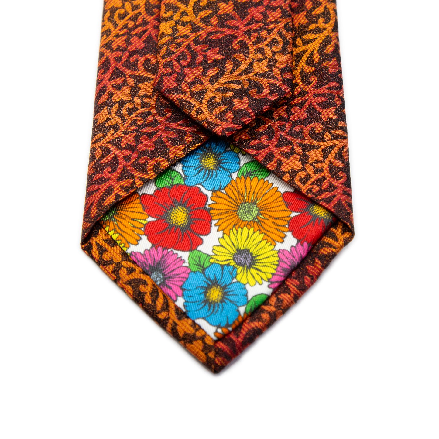 Burnt Orange Italian Floral Silk Neck Tie