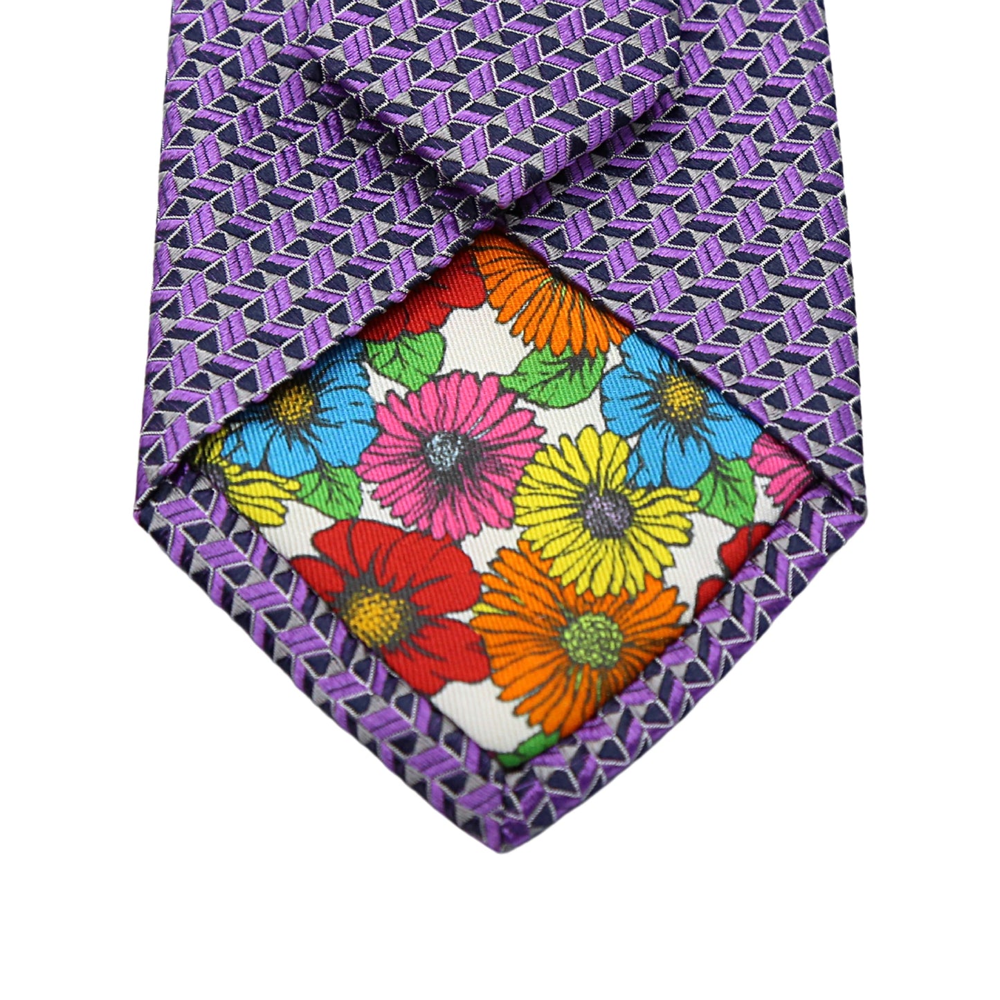 Purple Mens Italian Pure Silk Geometric Neck Ties
