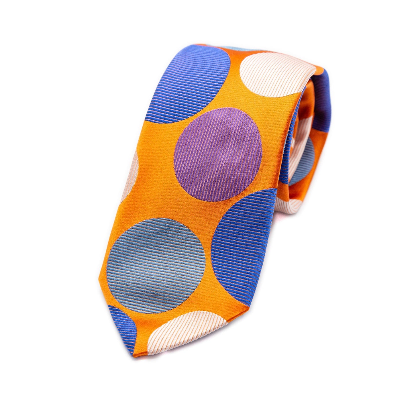 Orange Mens Italian Pure Silk Satin Coloured Circles Neck Ties