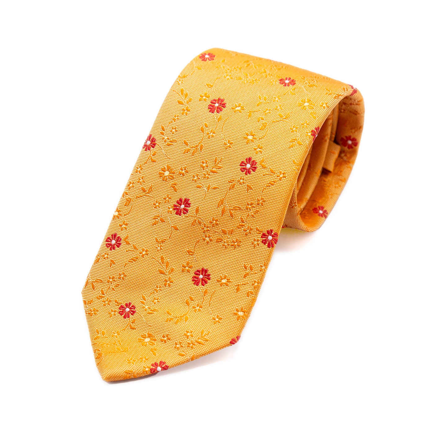 Orange Italian Mini Floral Silk Neck Tie