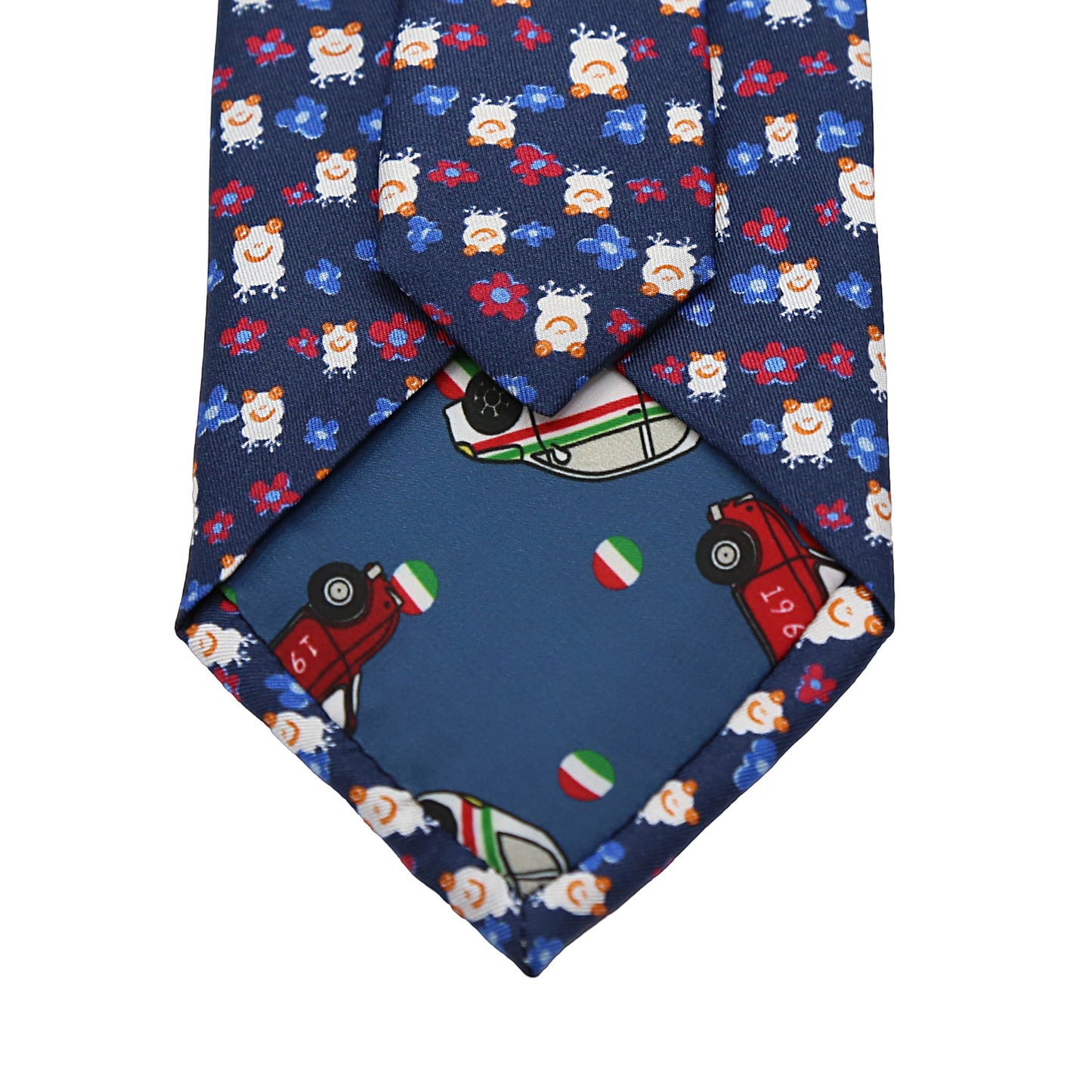 Navy Mens Italian Pure Silk Printed Frogs and Flowers Neck Ties