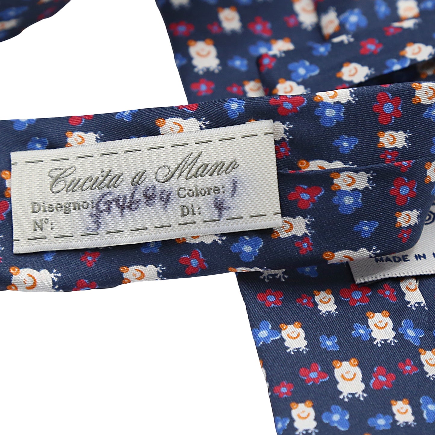 Navy Mens Italian Pure Silk Printed Frogs and Flowers Neck Ties