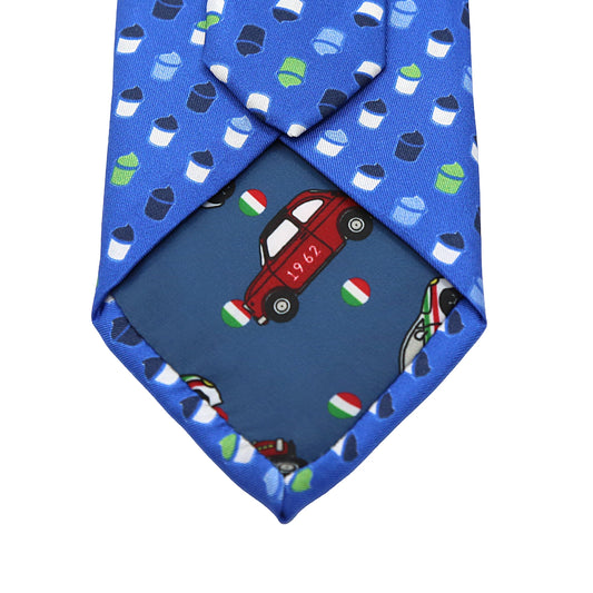 Royal Blue Mens Italian Pure Silk Printed Pup Cakes Neck Ties