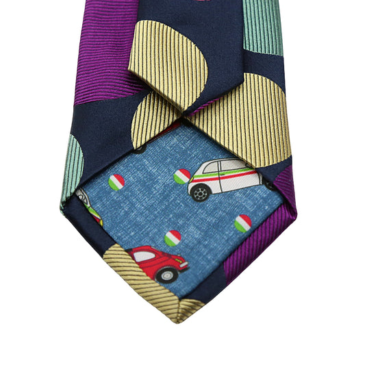 Black Mens Italian Pure Silk Satin Coloured Circles Neck Ties