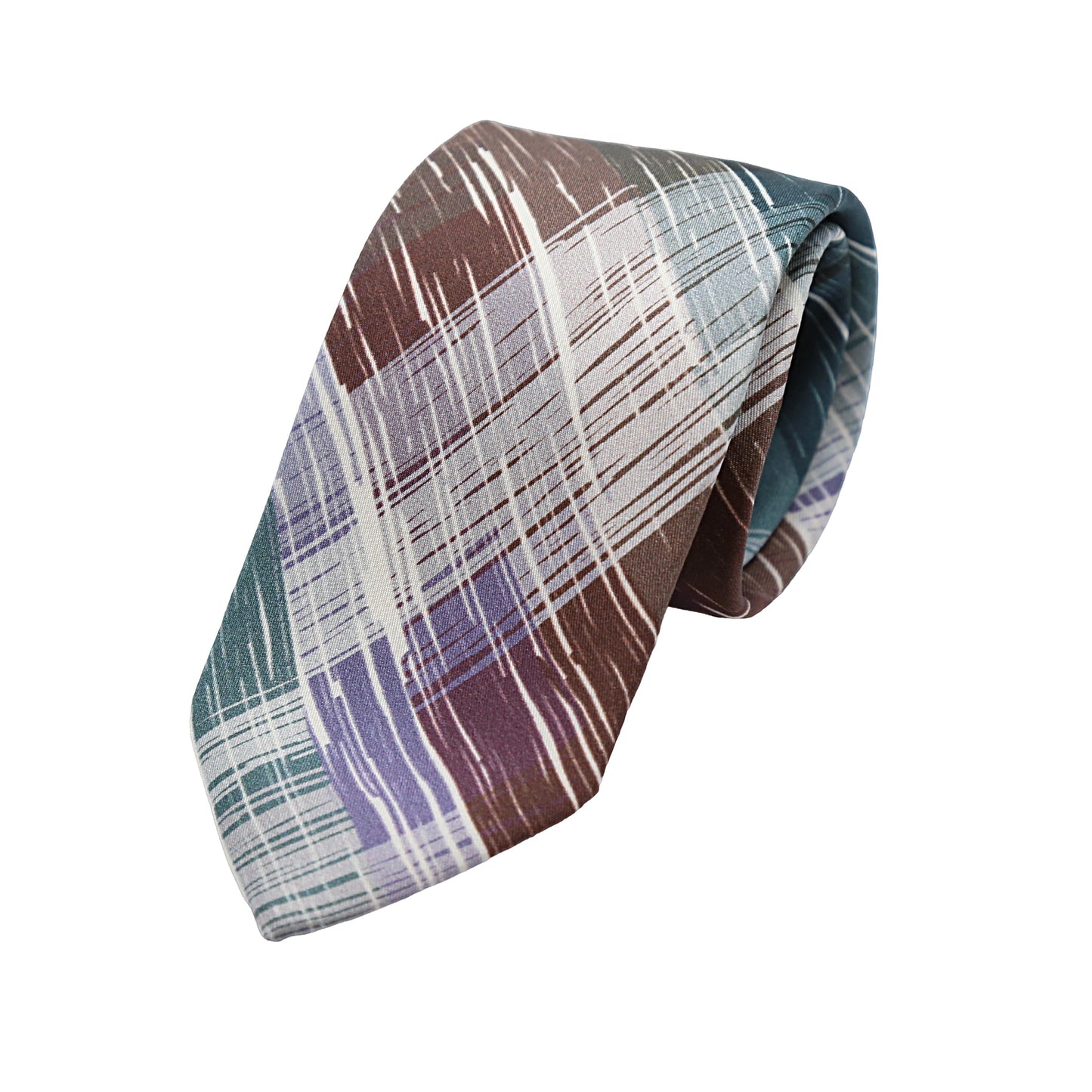 Brown/Green Mens Italian Pure Silk Printed Check Neck Tie