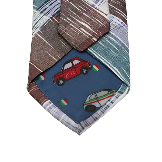 Brown/Green Mens Italian Pure Silk Printed Check Neck Tie