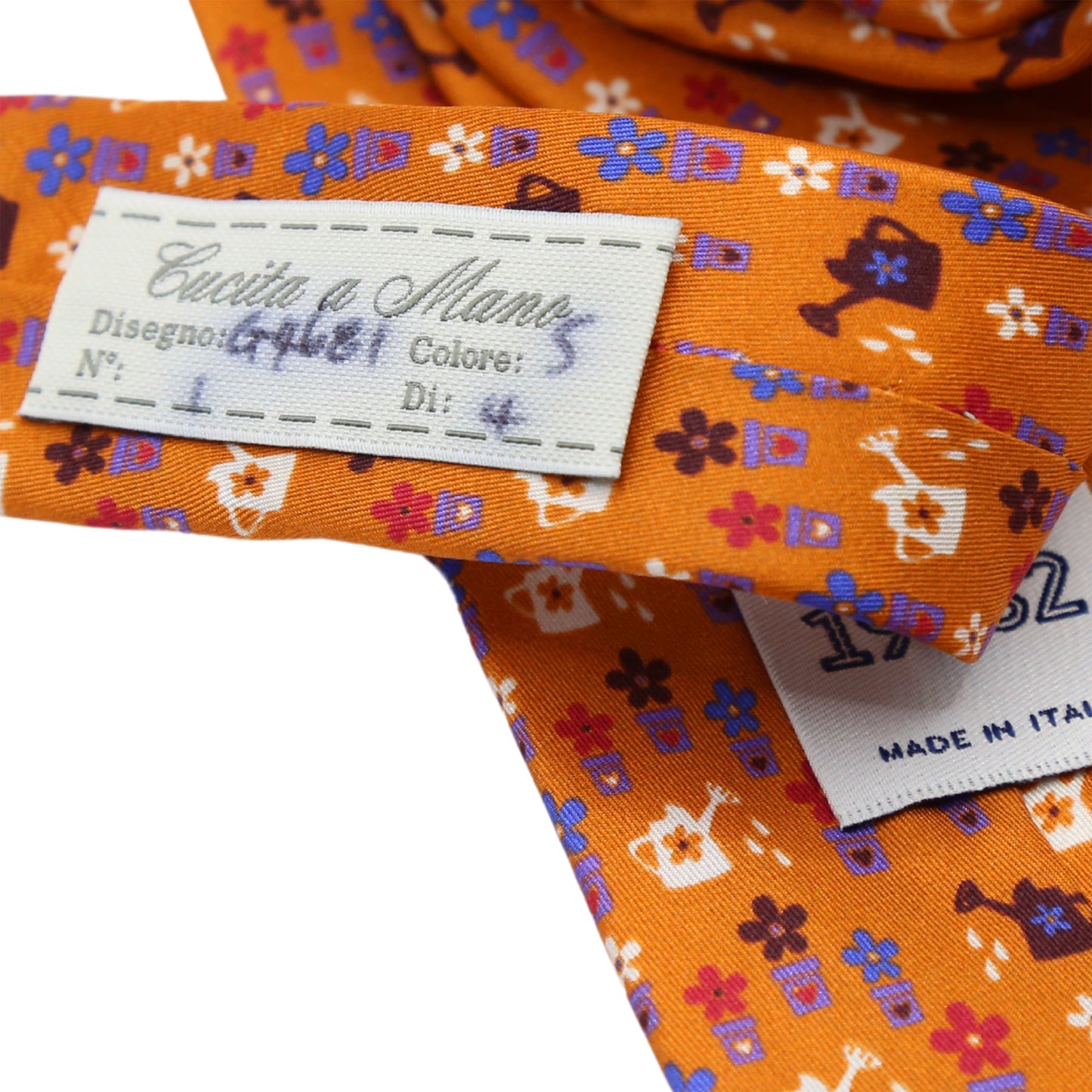 Orange Mens Italian Pure Silk Printed Pots and Plants Neck Ties