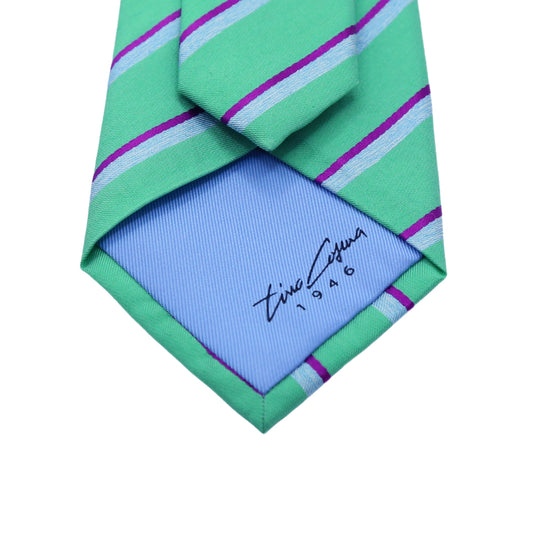 Green Mens Italian Pure Silk Striped Neck Tie