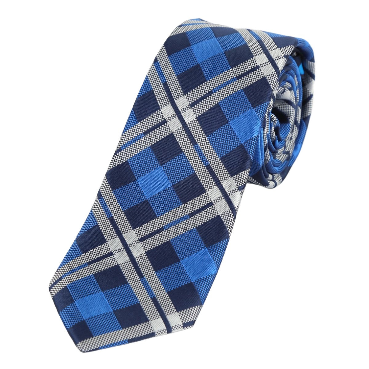 Royal/Navy/Silver Luxury Check Weave Neck Tie