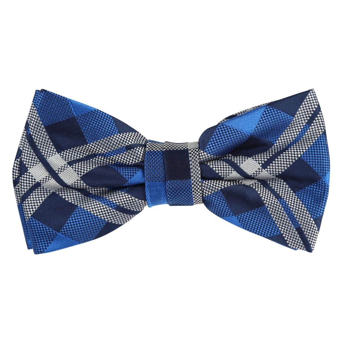 Royal/Navy/Silver Luxury Check Weave Pre Tied Bow Tie