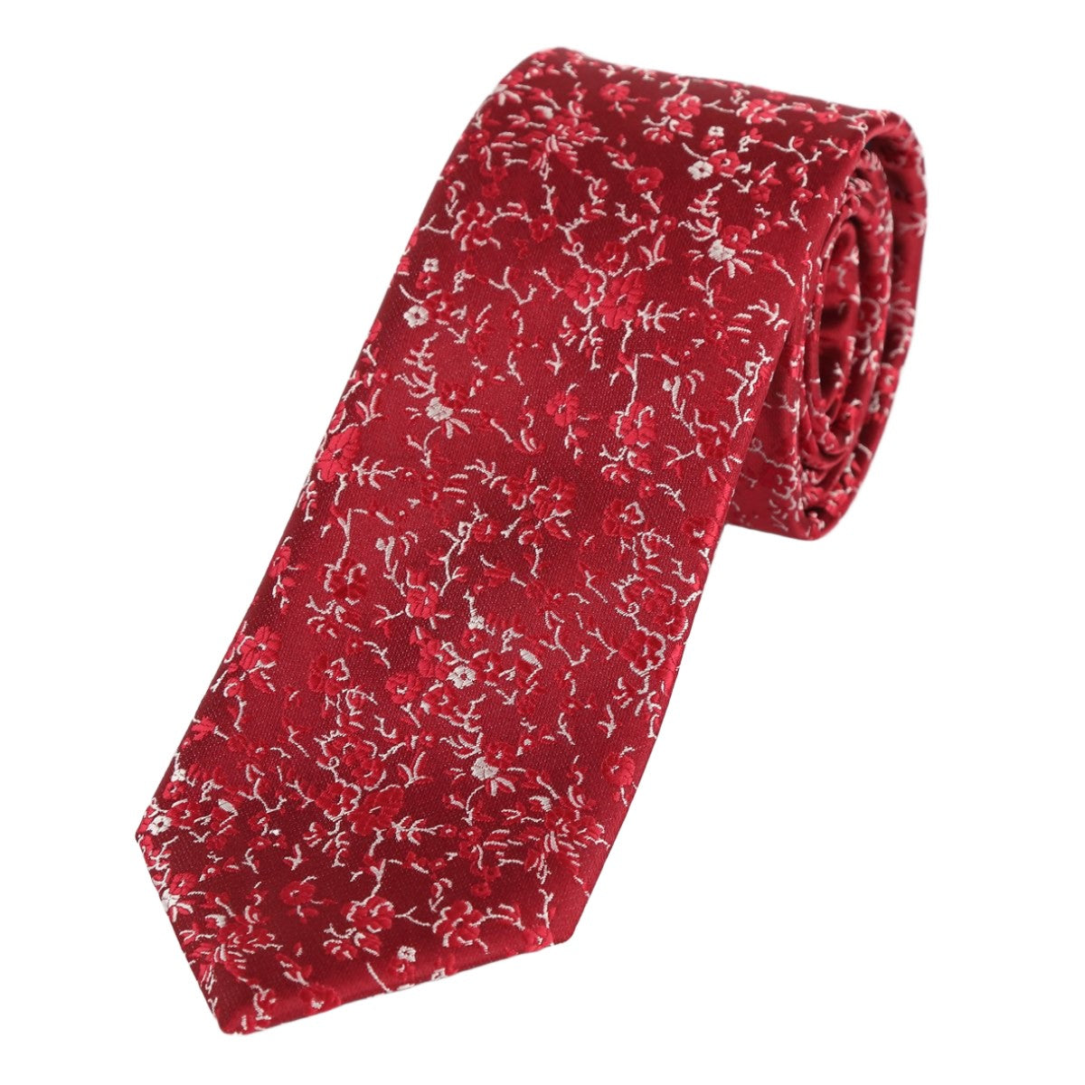 Burgundy/White Luxury Floral Weave Neck Tie