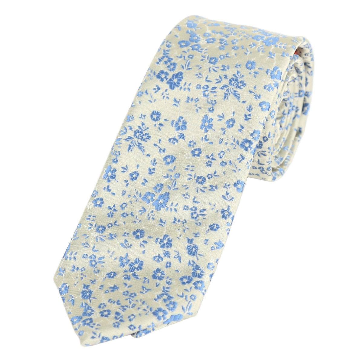 Beige/Slate Blue Luxury Floral Weave Neck Tie
