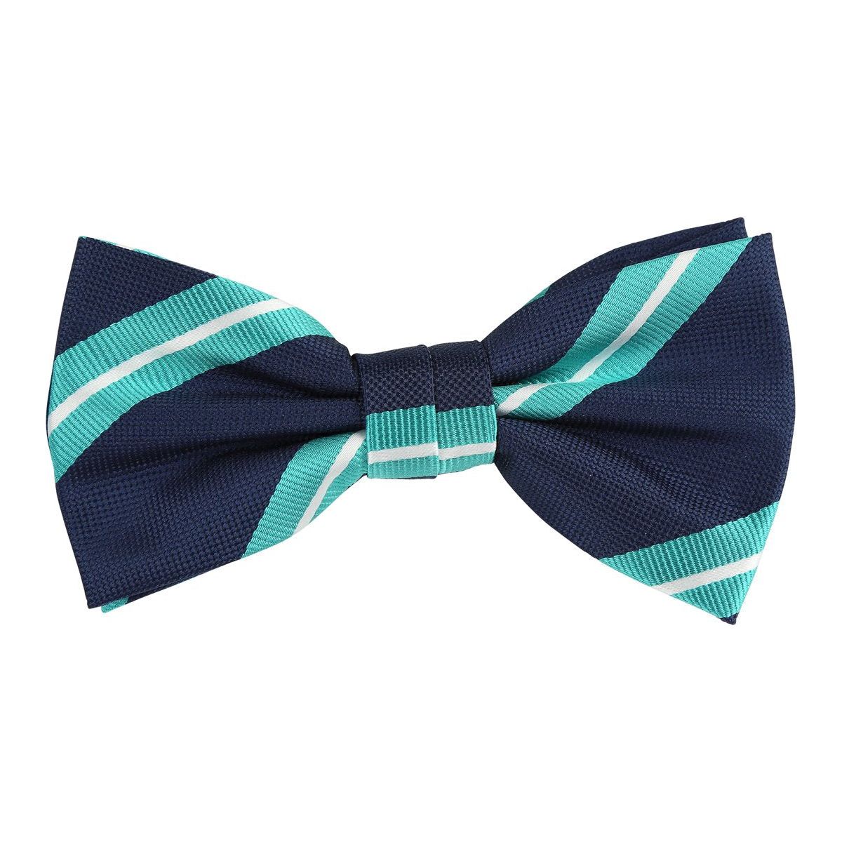 Navy/Aqua/White Luxury Regimental Striped Weave Bow Tie