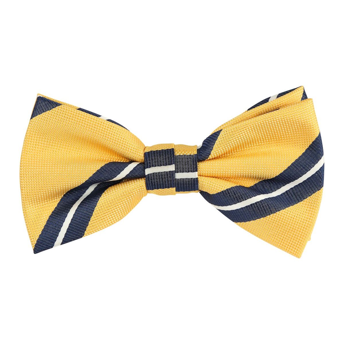Gold/Navy/White Luxury Regimental Striped Weave Bow Tie