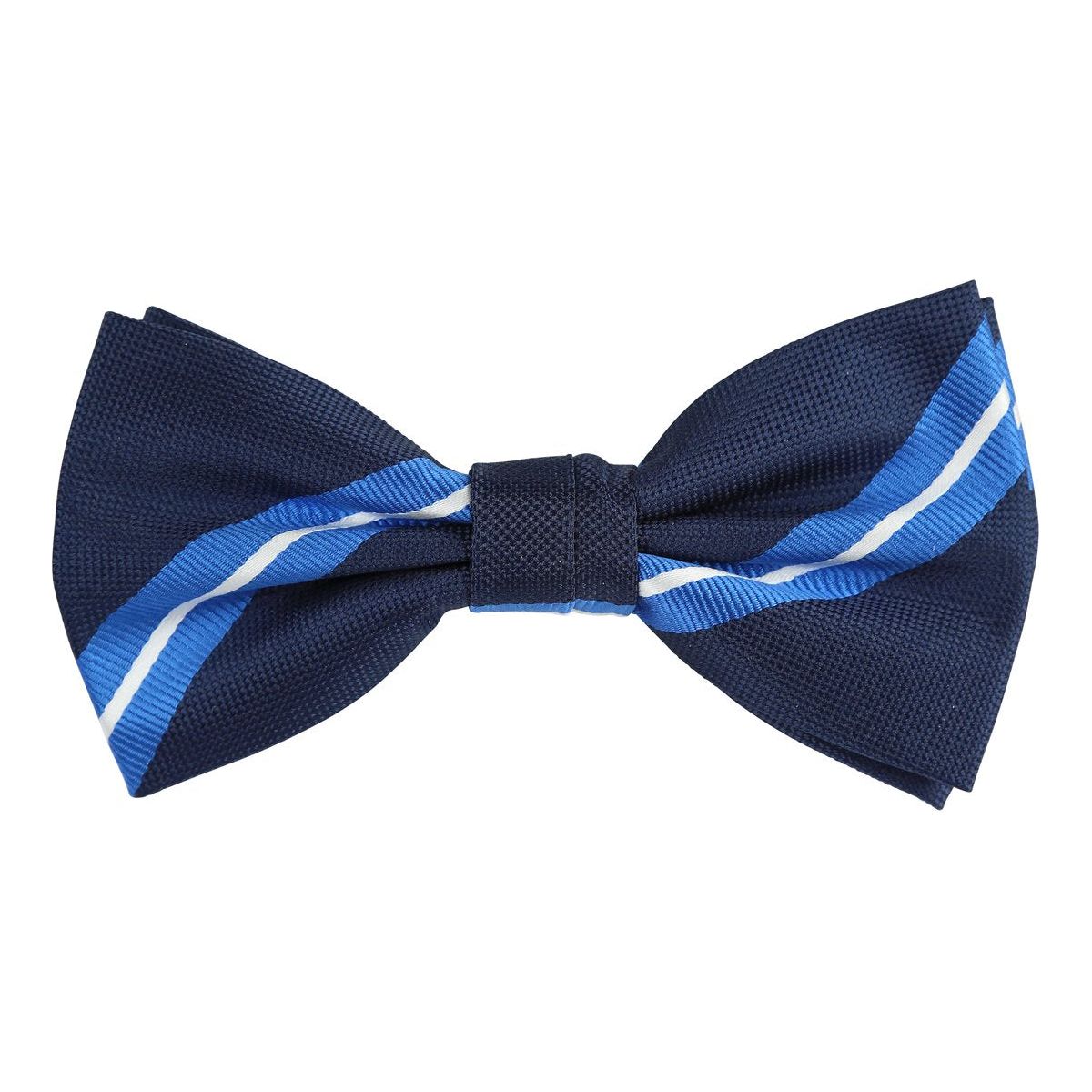 Navy/Royal/White Luxury Regimental Striped Weave Bow Tie