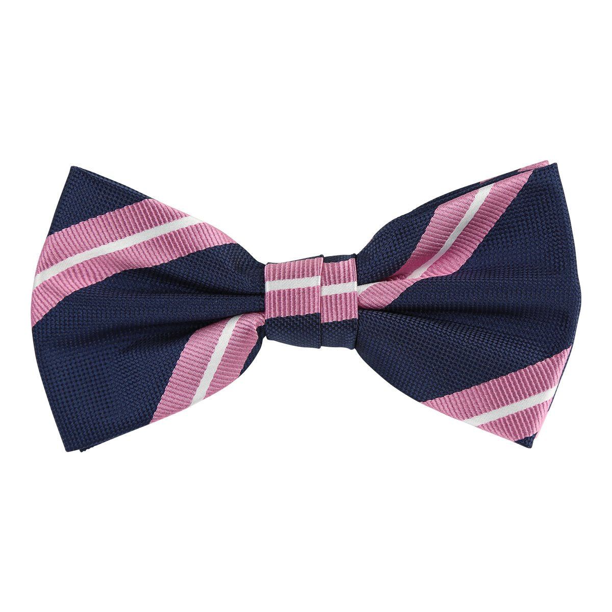 Navy/Pink/White Luxury Regimental Striped Weave Bow Tie