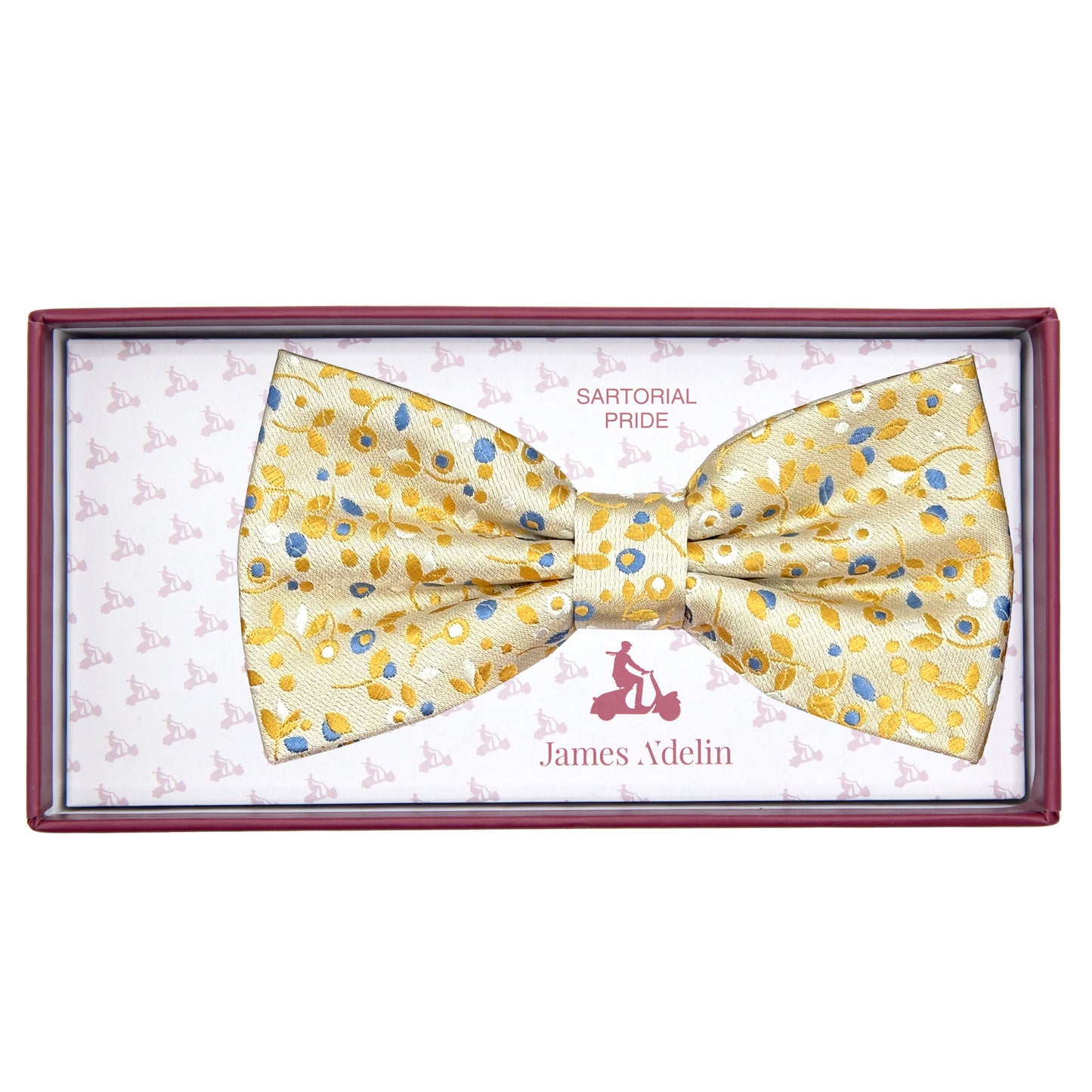 Soft Yellow Luxury Mini Floral Weave Bow Tie