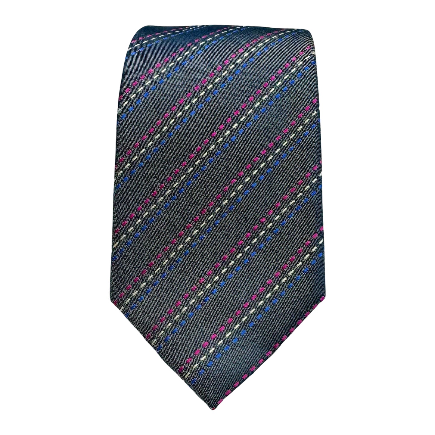 Soft Grey Mens Luxury Silk Satin Stitch Striped Neck Ties