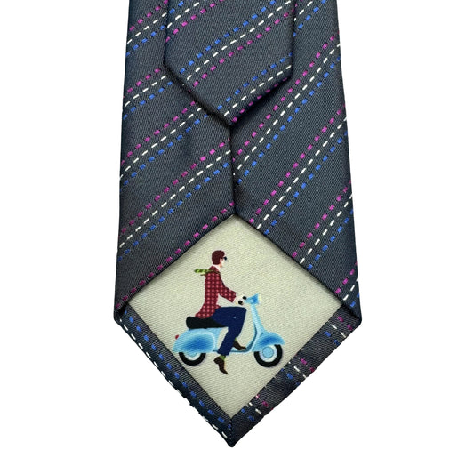 Soft Grey Mens Luxury Silk Satin Stitch Striped Neck Ties