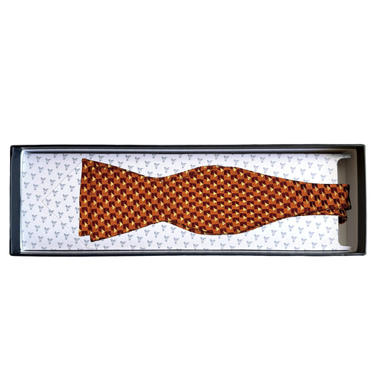 Orange Luxury Silk Geometric Weave Self Tied (T.Y.O.) Bow Tie