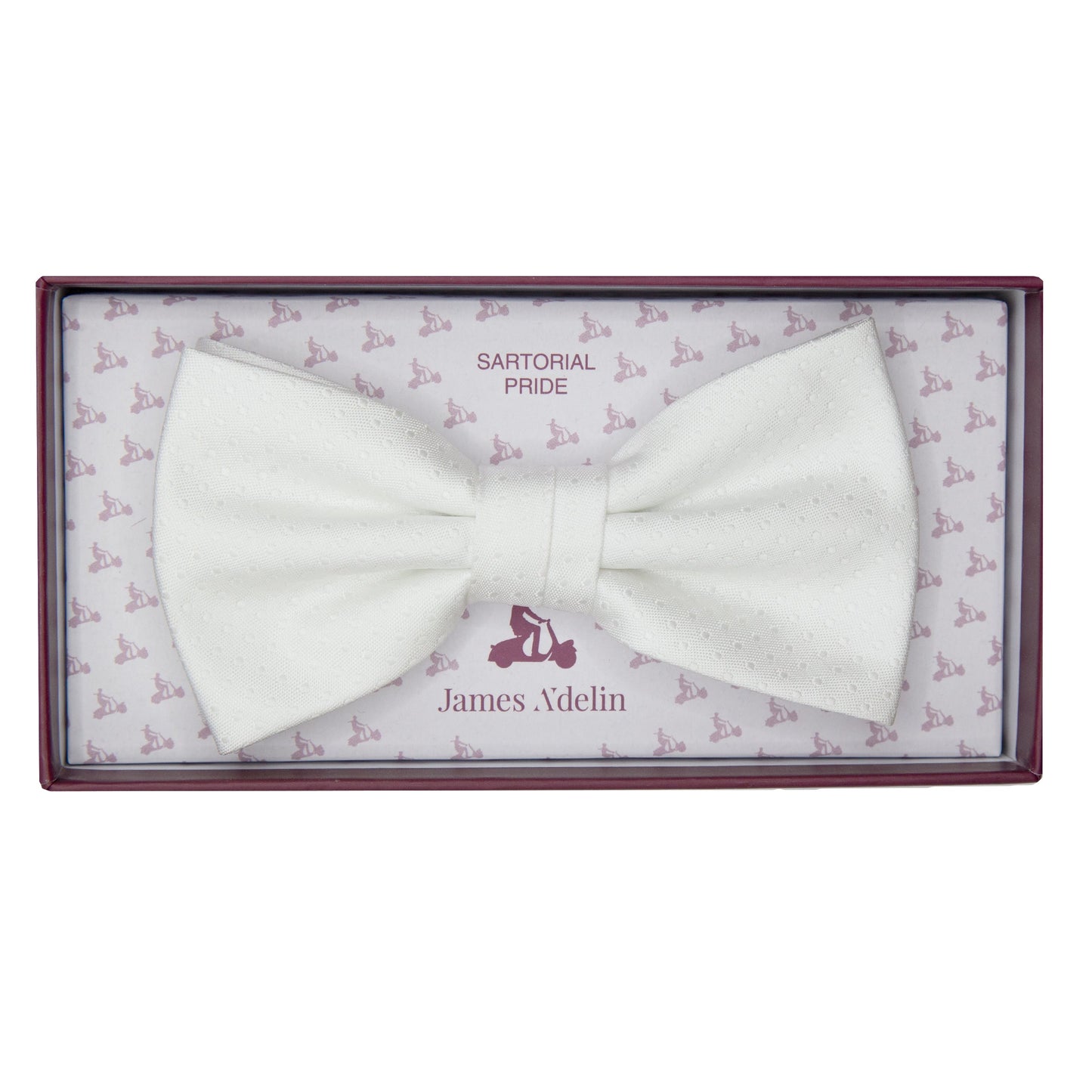 White Mini Spotted Weave Bow Tie