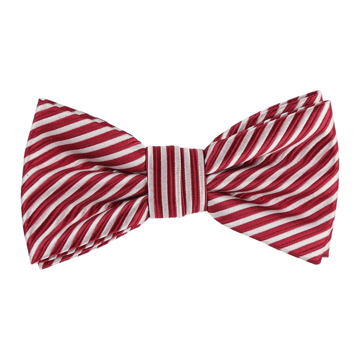 Burgundy/White Diagonal Mini Striped Weave Bow Tie