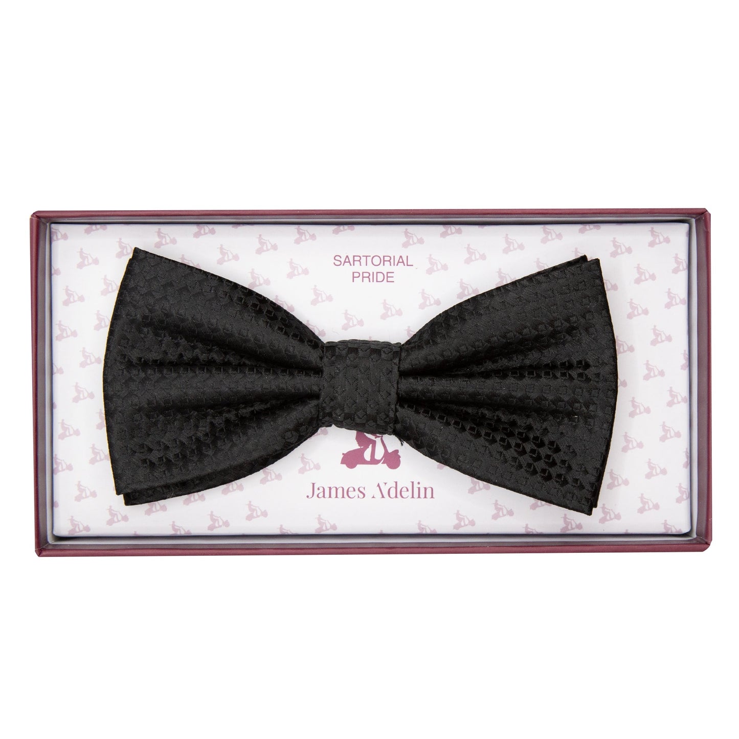 Black/Black Luxury Gingham Textured Weave Pre Tied Bow Tie