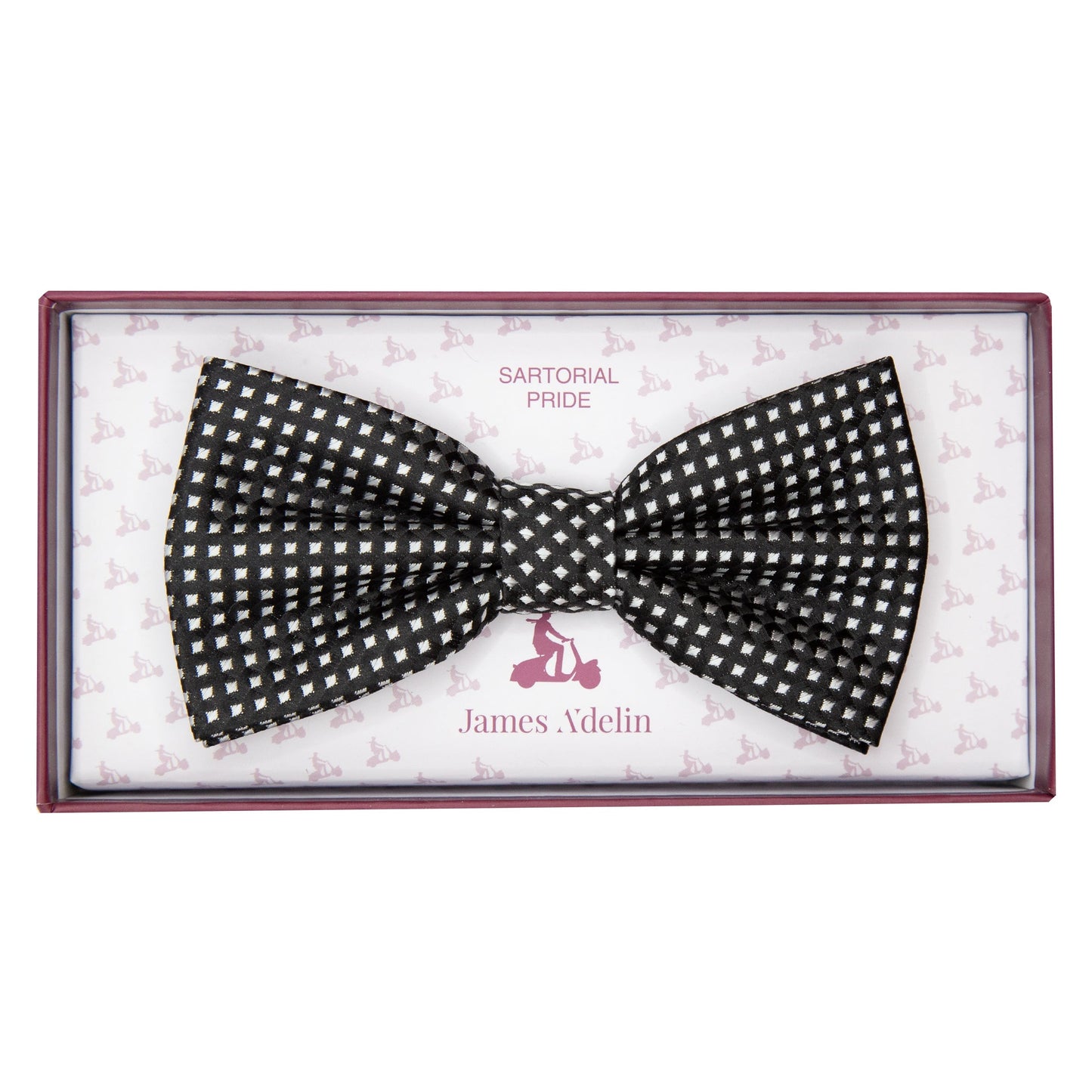 Black/White Luxury Gingham Textured Weave Pre Tied Bow Tie