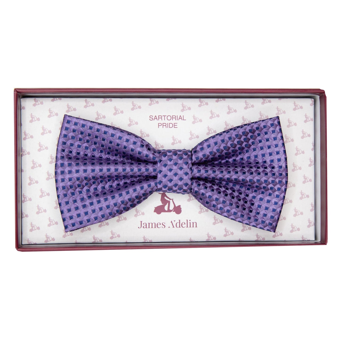 Purple/Navy Luxury Gingham Textured Weave Pre Tied Bow Tie