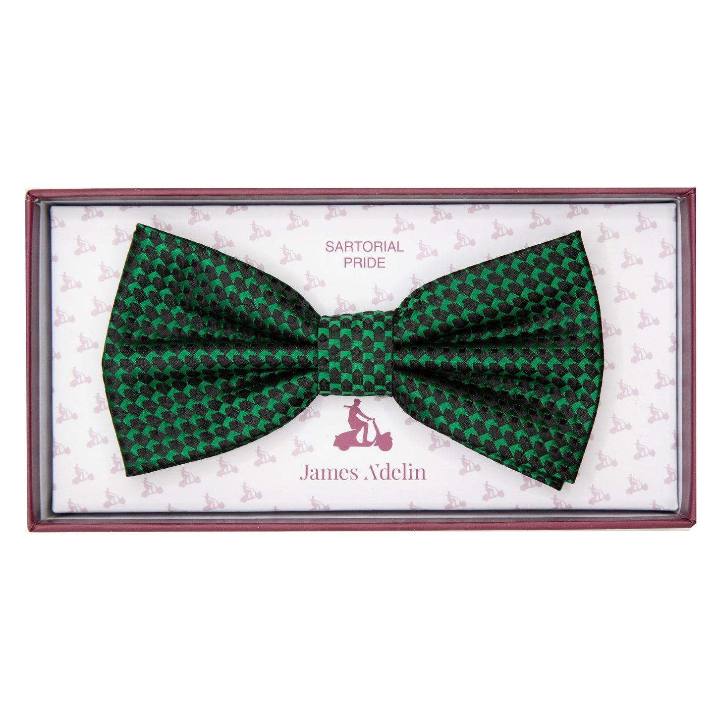 Green/Navy Luxury Gingham Textured Weave Pre Tied Bow Tie