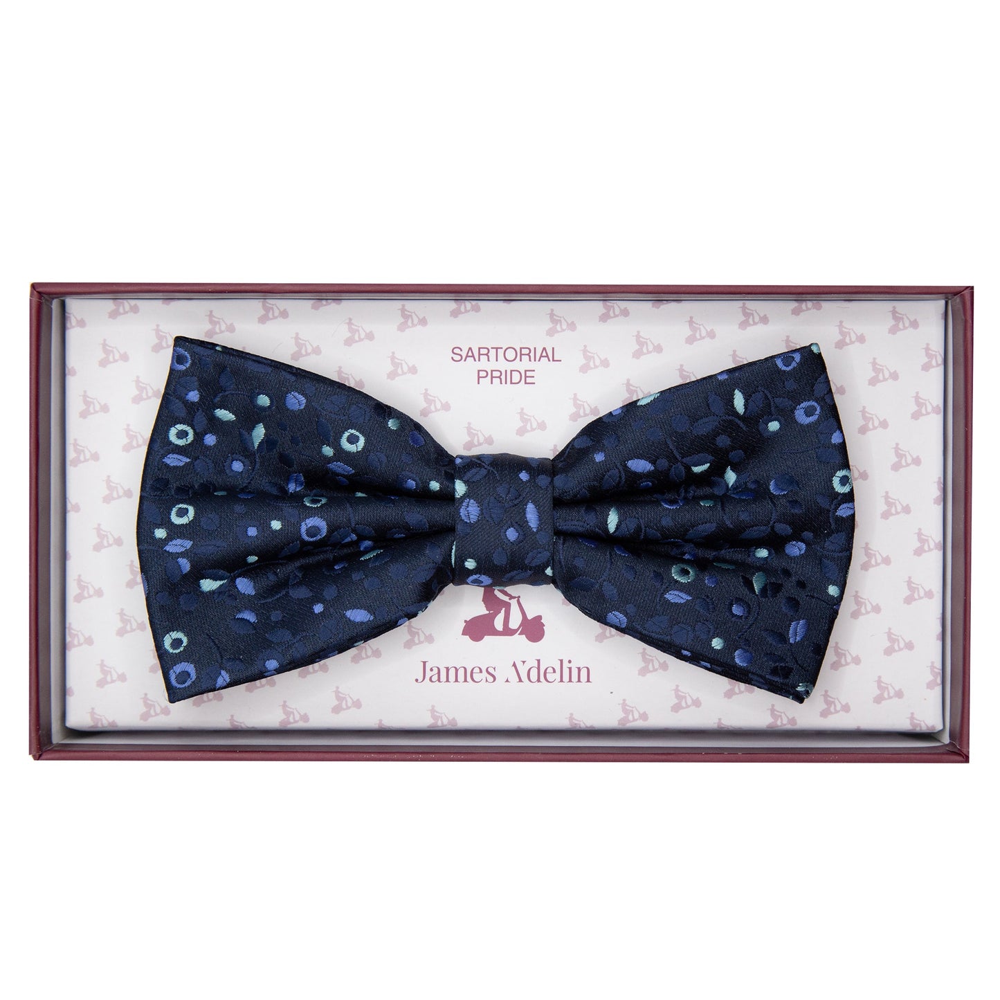 Navy Luxury Mini Floral Weave Bow Tie