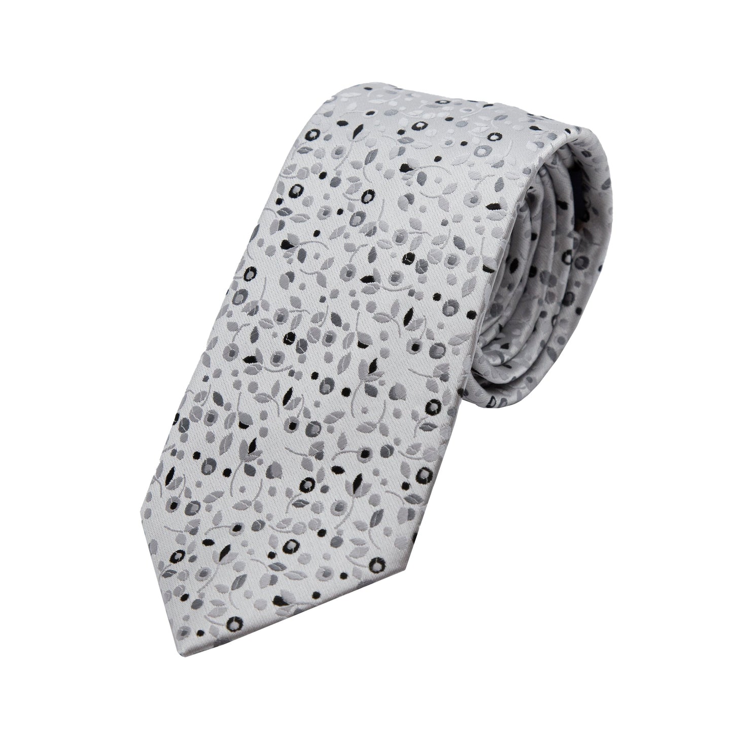 Silver Luxury Mini Floral Weave Neck Tie