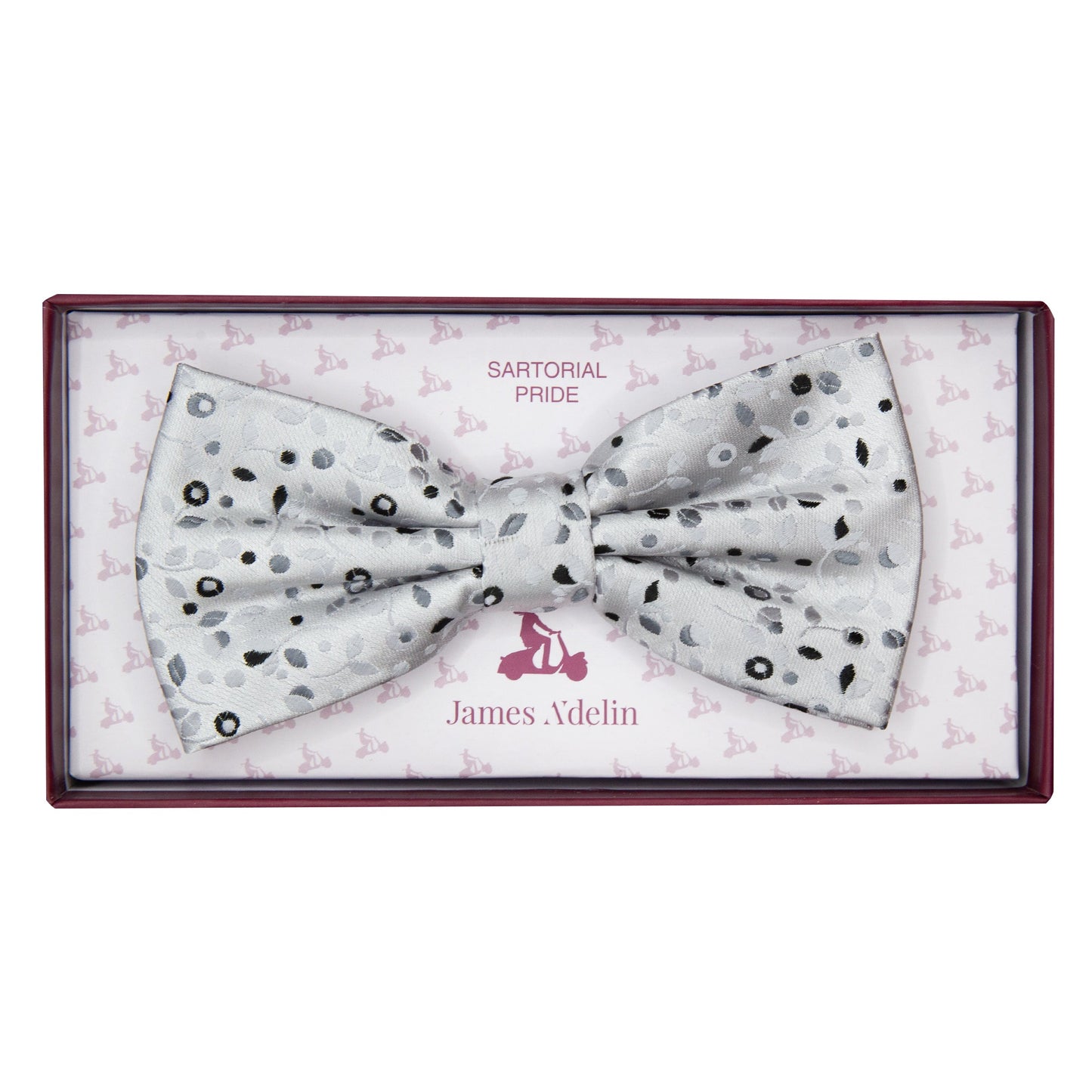 Silver Luxury Mini Floral Weave Bow Tie
