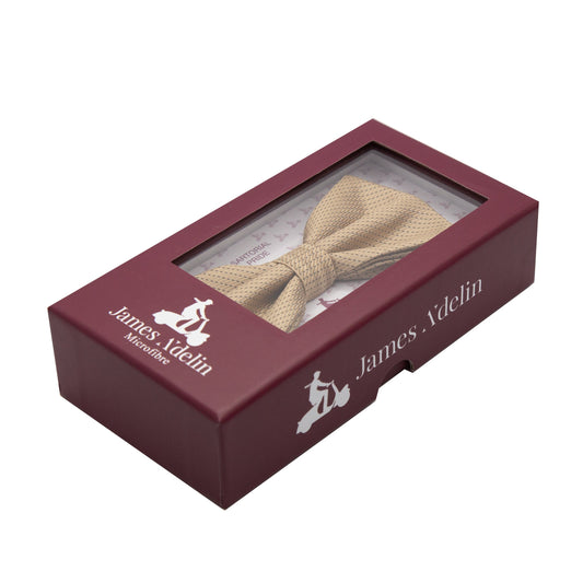 Beige Luxury Spotted Pin Dot Textured Weave Bow Tie